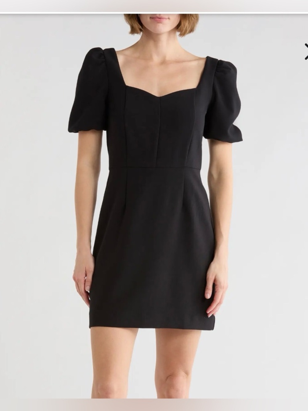 NWT French Connection Whisper Black Mini Cocktail Dress with Puff Sleeves